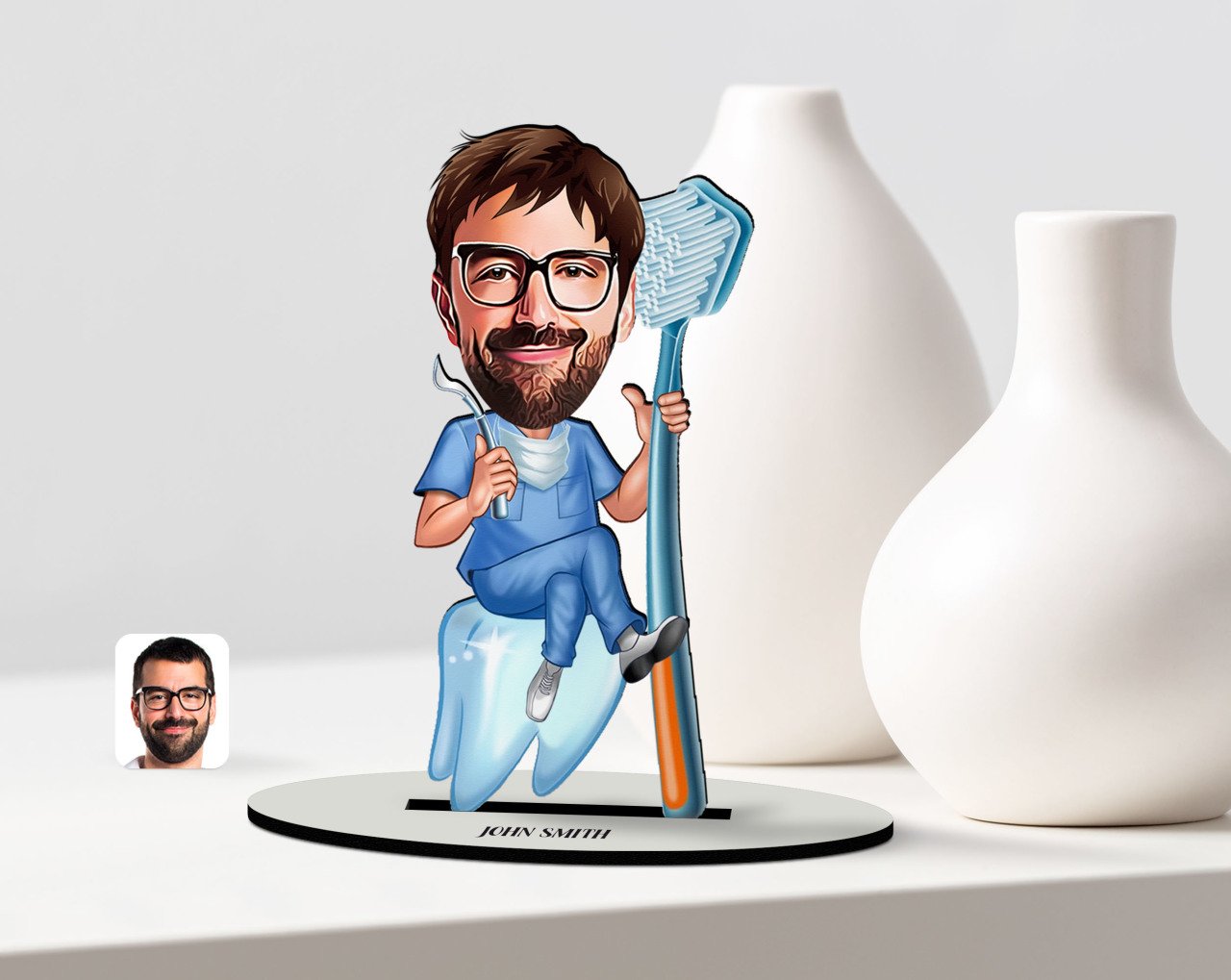 Kişiye Özel Bay Diş Hekimi Karikatür Ahşap Biblo - 2