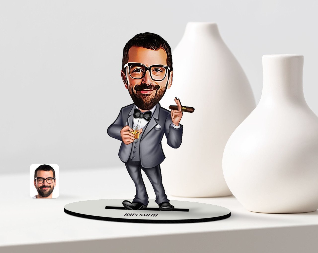 Kişiye Özel Bay Patron Karikatür Ahşap Biblo - 3