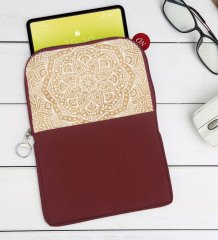 BK Gift Retro Motif Tasarımlı Taşınabilir Koruyucu Tablet Kılıfı & Organizer Çanta - Bordo-1