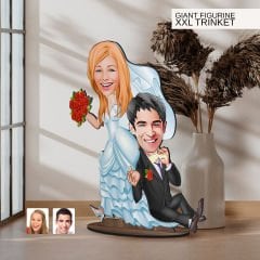 BK Gift Kişiye Özel Evleniyoruz Karikatürlü Büyük Boy Ahşap Biblo-2 Arkadaşa Hediye , Sevgiliye Hediye, Kişiye Özel Biblolar