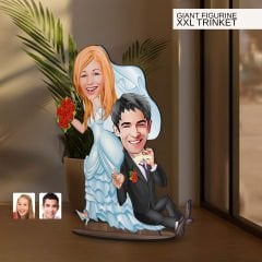 BK Gift Kişiye Özel Evleniyoruz Karikatürlü Büyük Boy Ahşap Biblo-2 Arkadaşa Hediye , Sevgiliye Hediye, Kişiye Özel Biblolar