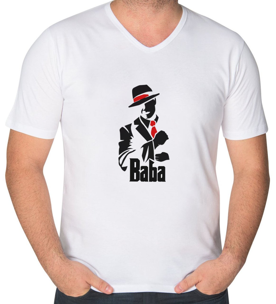 BK Gift Baba Godfather Tasarımlı V Yaka Tişört-18