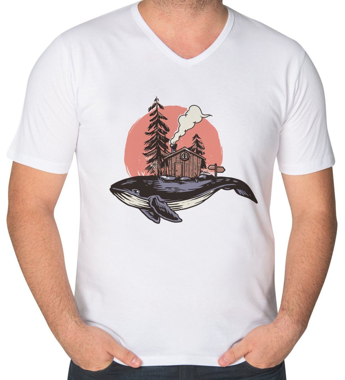 BK Gift Balina Tasarımlı V Yaka Tişört-2