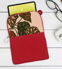 BK Gift Yapraklar Tasarımlı Taşınabilir Koruyucu Tablet Kılıfı & Organizer Çanta - Kırmızı-1