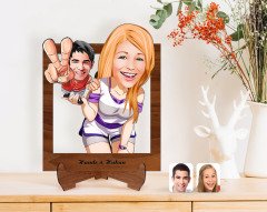 Kişiye Özel Sevgililer Karikatürlü Ahşap Standlı 3D Biblo-30