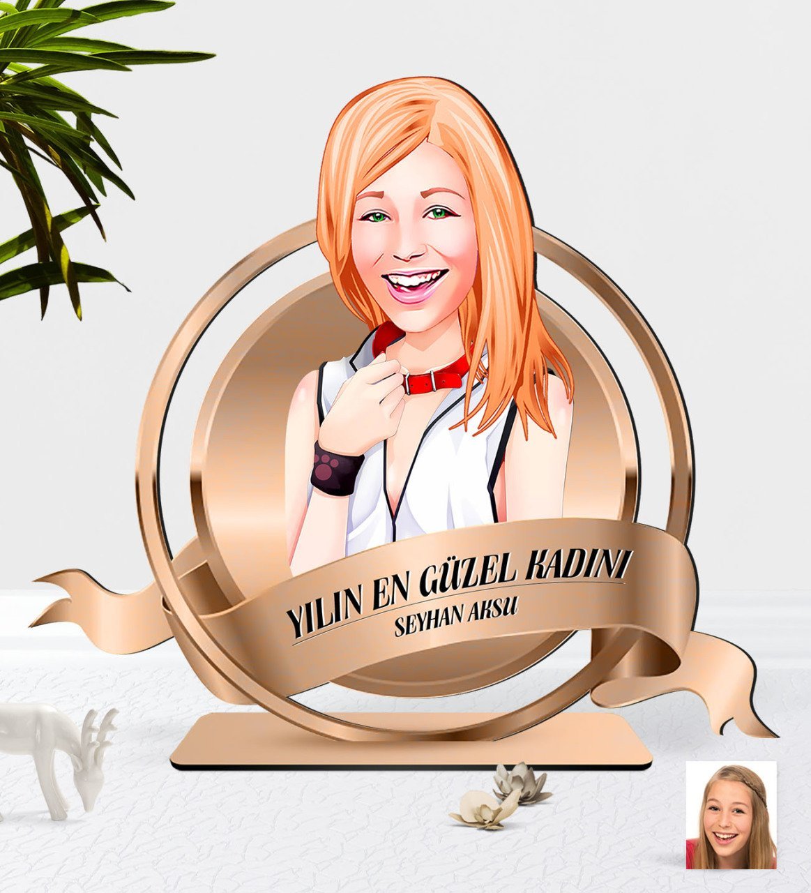 Kişiye Özel Kadın Karikatürlü 3D Ahşap Biblo Plaket-35