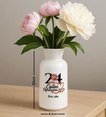 BK Gift Kişiye Özel Öğretmenler Günü Tasarımlı Seramik Vazo-19, Ev Hediyesi, Öğretmene Hediye