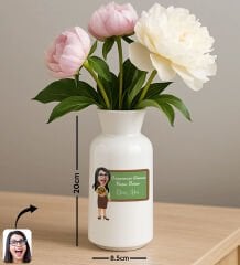 BK Gift Kişiye Özel Karikatürlü Öğretmenler Günü Tasarımlı Seramik Vazo-1, Ev Hediyesi, Öğretmene Hediye