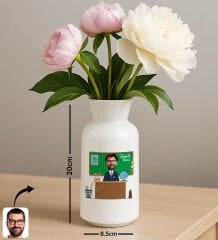 BK Gift Kişiye Özel Karikatürlü Öğretmenler Günü Tasarımlı Seramik Vazo-3, Ev Hediyesi, Öğretmene Hediye