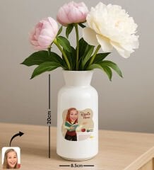 BK Gift Kişiye Özel Karikatürlü Öğretmenler Günü Tasarımlı Seramik Vazo-5, Ev Hediyesi, Öğretmene Hediye