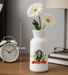 BK Gift Kişiye Özel Karikatürlü Öğretmenler Günü Tasarımlı Seramik Vazo-9, Ev Hediyesi, Öğretmene Hediye