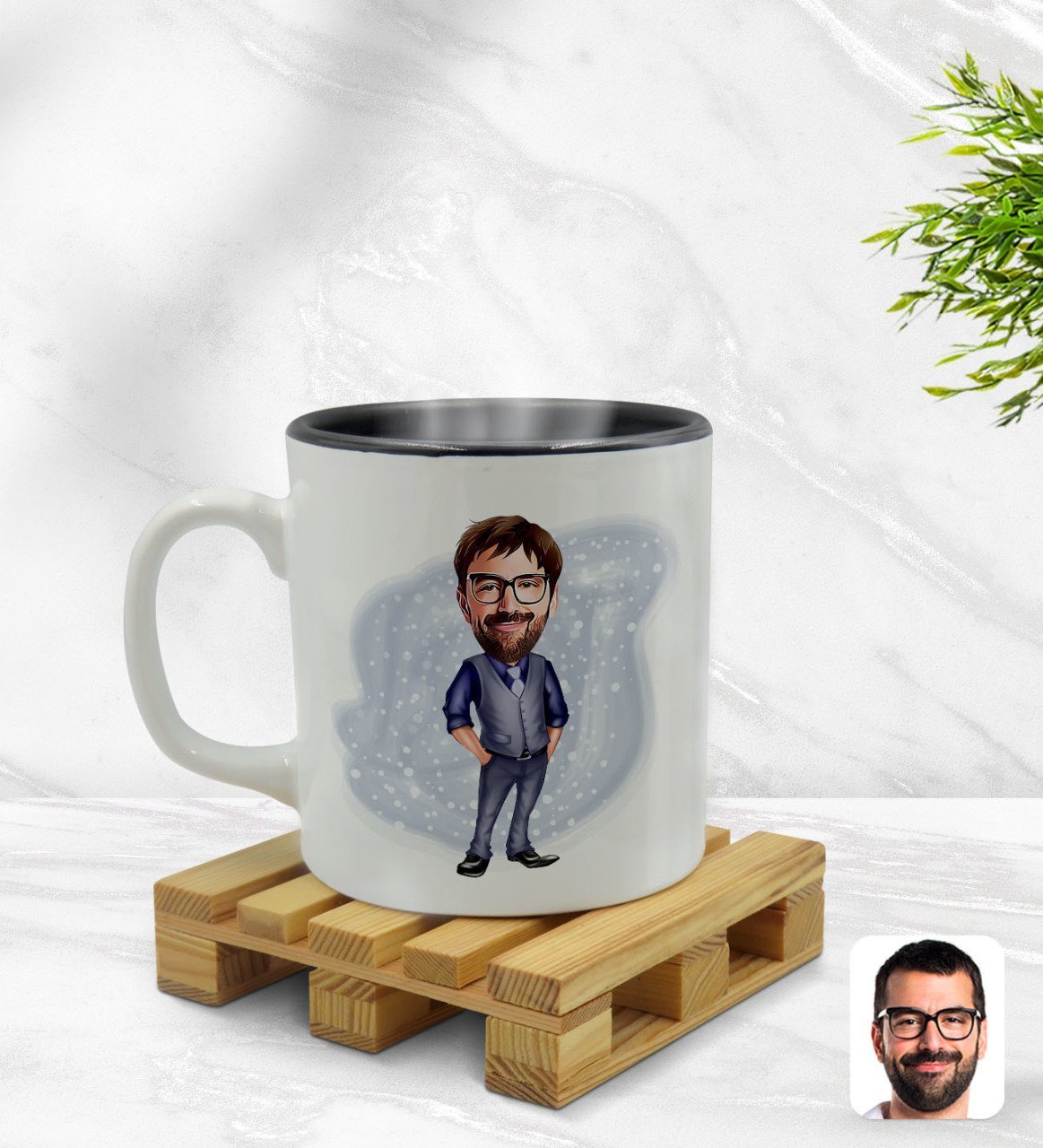 Kişiye Özel Baba Karikatürlü İçi Siyah Renkli Kupa Bardak Model 2