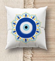 BK Gift Nazar Tasarımlı Beyaz Kırlent Yastık, Ev Hediyesi, Ev Dekorasyonu, Dekoratif Hediye-1