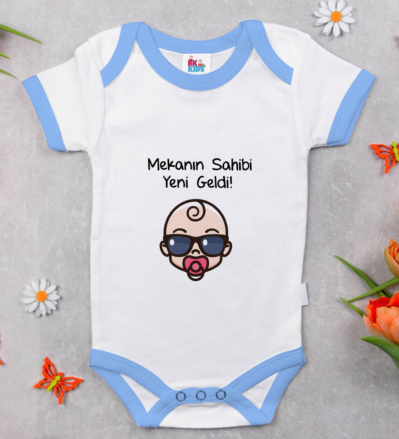 BK Kids Mekanın Sahibi Yeni Geldi Tasarımlı Mavi Bebek Body Zıbın-1