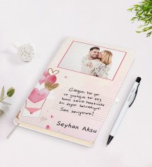 Kişiye Özel Kendi El Yazın Mesajlı Fotoğraflı Beyaz Defter ve Kalem Hediye Seti