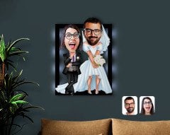 Kişiye Özel Sevgililer Karikatürlü 3D Led Işıklı Ahşap Tablo-16