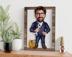 BK Gift Kişiye Özel Tamirci Karikatürlü 3D Ahşap Tablo, Sevgiliye Hediye, Arkadaşa Hediye, Yıl Dönümü Hediyesi, Doğum Günü Hediyesi-1