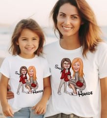 BK Gift 2’li Kişiye Özel Anne-Kız Karikatürlü Kombin Tişört Seti-4, Anneye Hediye, Anneler Günü Hediyeleri