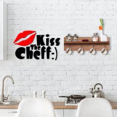 BK Home Doğal Ahşap Raflı Dekoratif Fincan Askılığı ve Mutfak Duvar Süsü-2