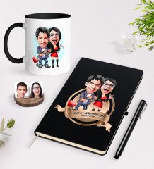 Kişiye Özel Yılın En Mükemmel Çifti Karikatürlü Siyah Defter Kalem ve Kupa Seti-1