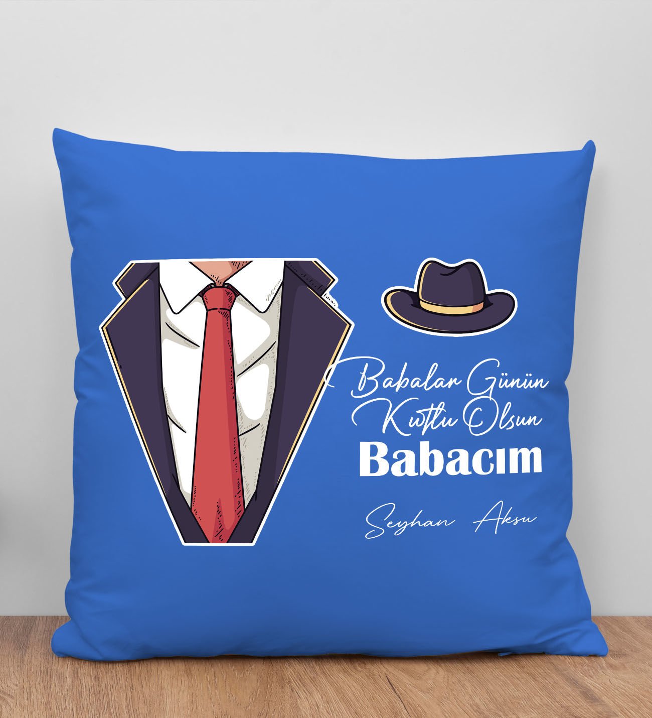 BK Gift Kişiye Özel İsimli Babalar Günü Tasarımlı Mavi Kırlent Yastık-4 Babaya Hediye, Ev Dekorasyonu, Babalar Günü Hediyesi