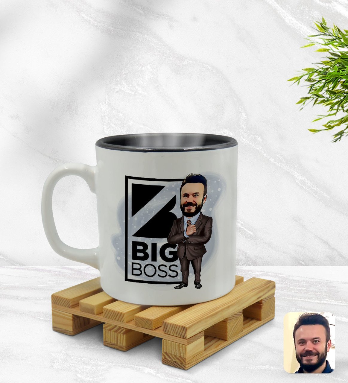 Kişiye Özel Erkek Big Boss Karikatürlü İçi Siyah Renkli Kupa Bardak Model 1