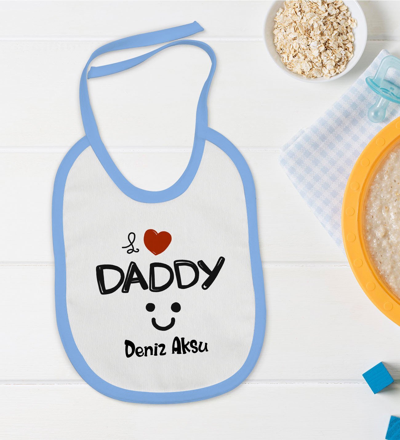 BK Kids Kişiye Özel Mavi Bebek Mama Önlüğü - Model 24