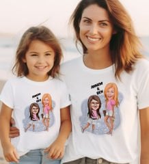 BK Gift 2’li Kişiye Özel Anne-Kız Karikatürlü Kombin Tişört Seti-5, Anneye Hediye, Anneler Günü Hediyeleri