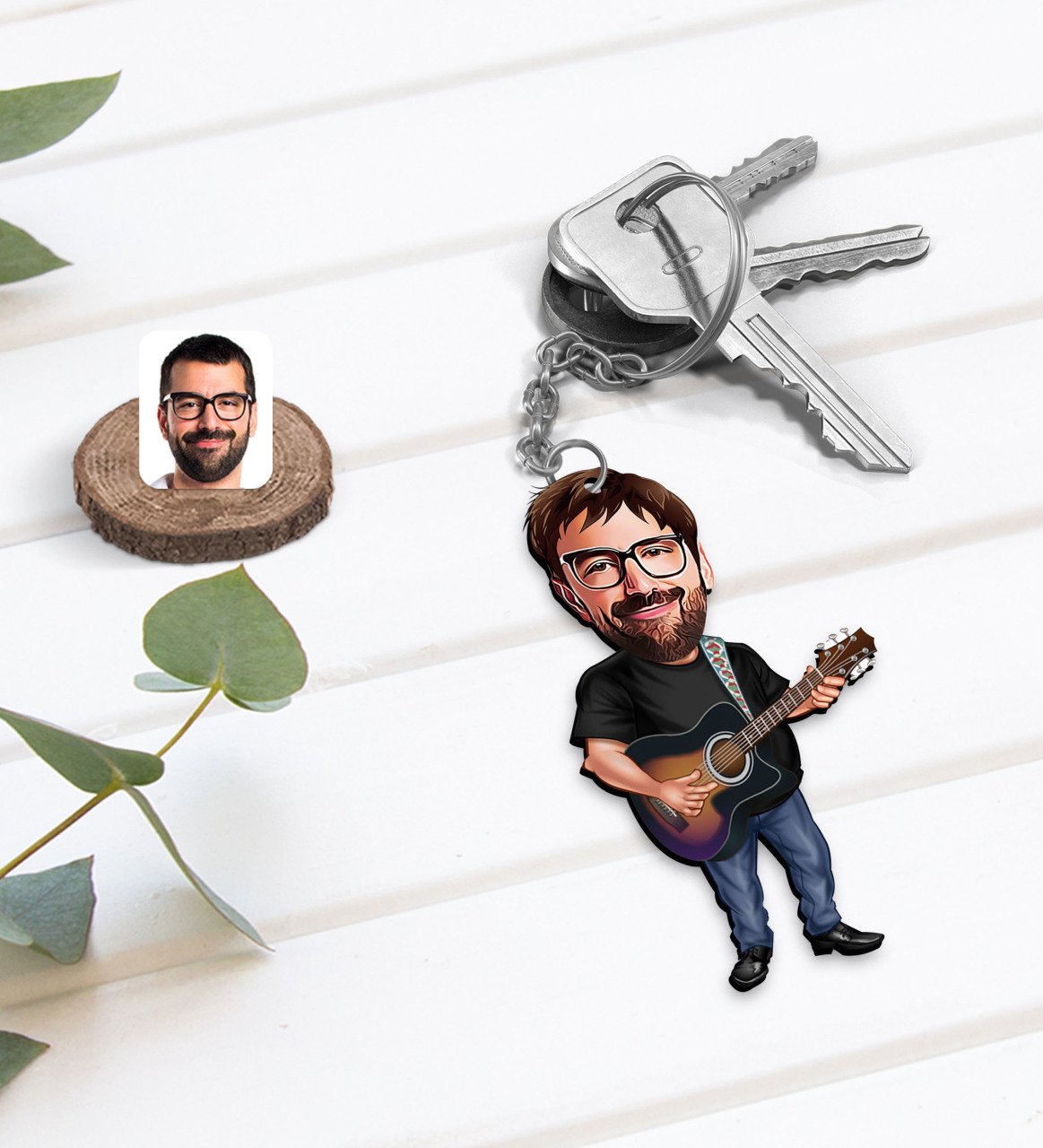 Kişiye Özel Baba Karikatürlü Ahşap Anahtarlık-4