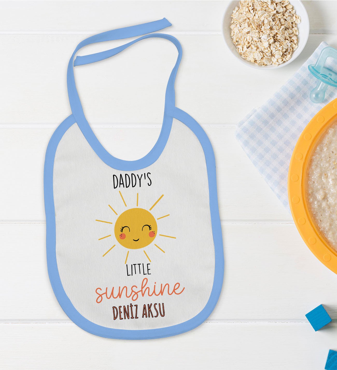 BK Kids Kişiye Özel Mavi Bebek Mama Önlüğü - Model 25