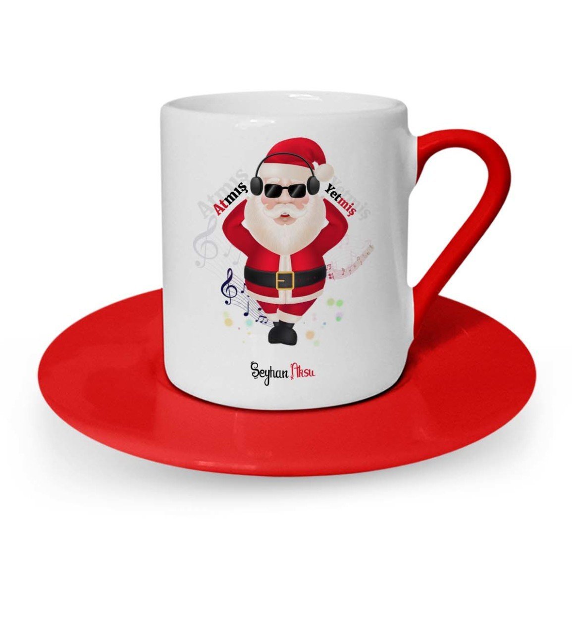 Kişiye Özel Noel Baba Kırmızı Türk Kahvesi Fincanı - 2