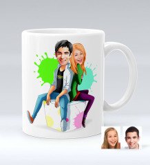 Kişiye Özel Sevgililer Karikatürlü Beyaz Kupa Bardak-35