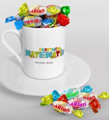 Kişiye Özel Matematik Öğretmeni Türk Kahvesi Fincanı ve Haribo Şeker Hediye Seti-2