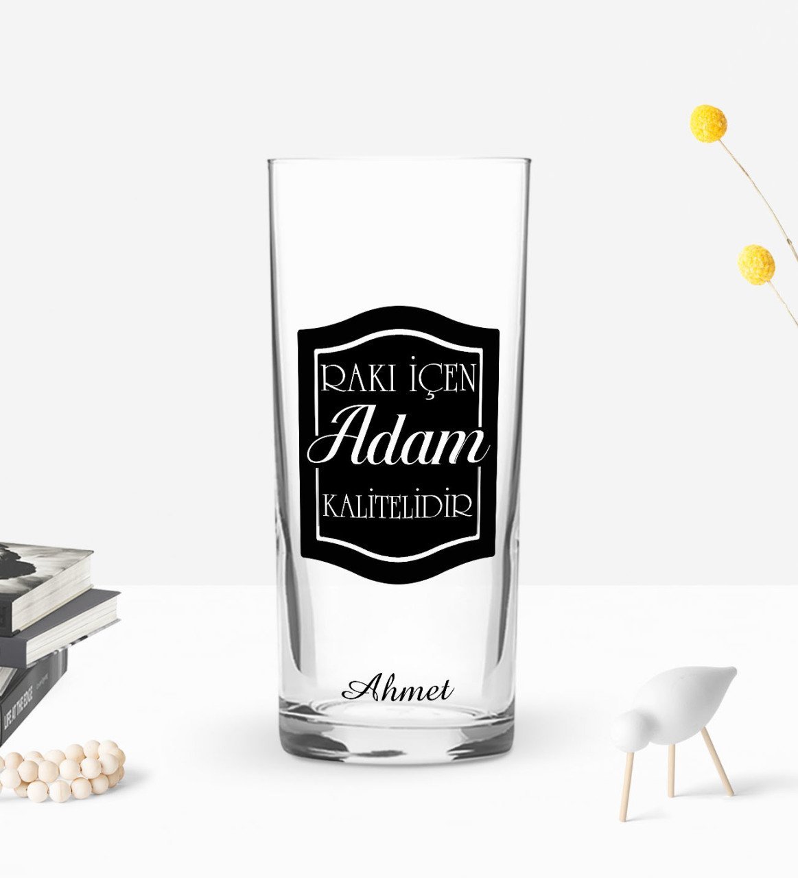 Kişiye Özel Renkli Baskılı Rakı İçen Adam Tasarımlı Rakı Bardağı-1