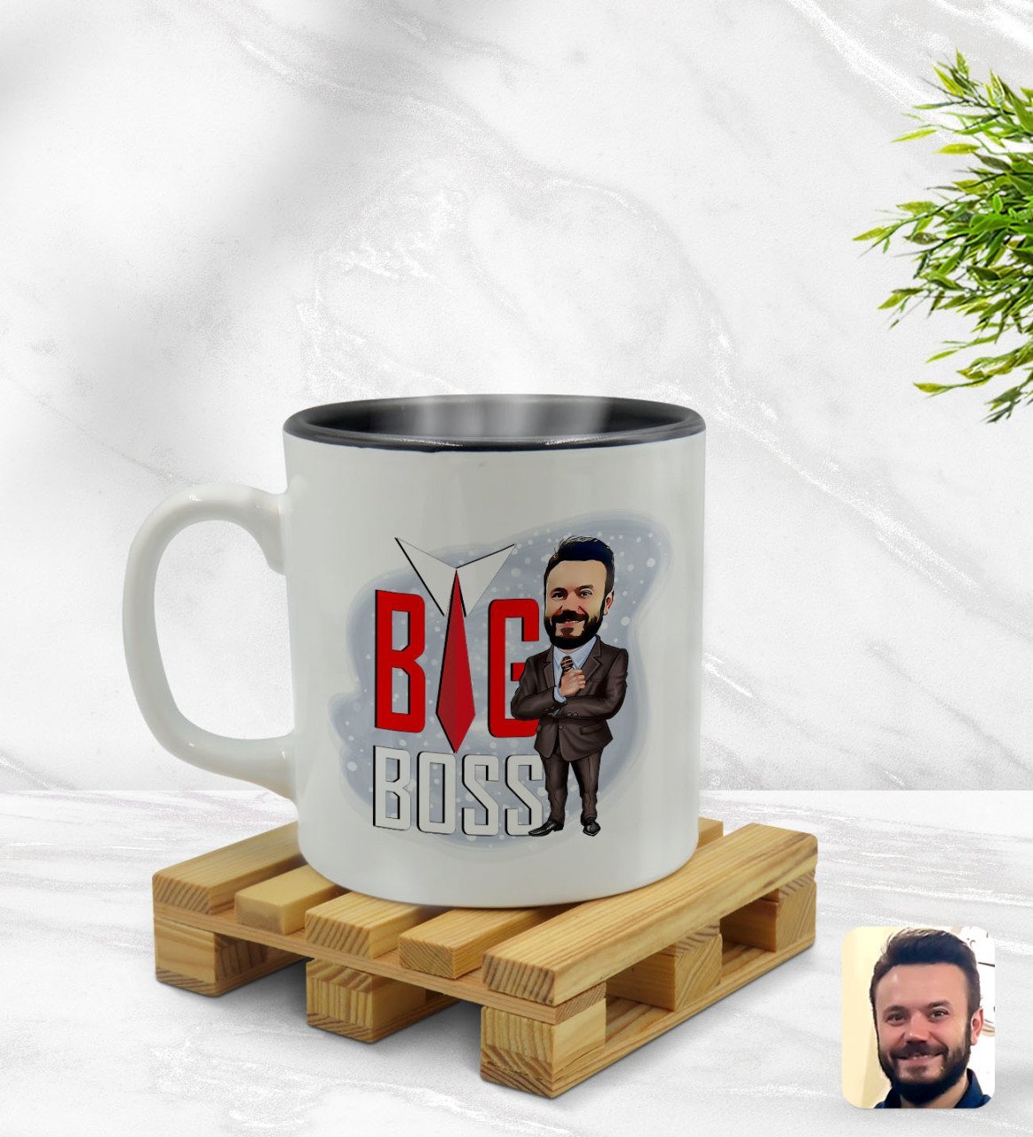Kişiye Özel Erkek Big Boss Karikatürlü İçi Siyah Renkli Kupa Bardak Model 4