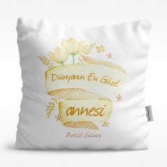 Kişiye Özel Dünyanın En Güzel Annesi Tasarımlı Beyaz Saten Yastık - 1