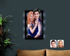 Kişiye Özel Sevgililer Karikatürlü 3D Led Işıklı Ahşap Tablo-36