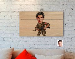 Kişiye Özel Asker Karikatürlü Otantik Ahşap Palet Tablo-1