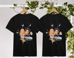 BK Gift Kişiye Özel Sevgililer Karikatürlü İkili Siyah T-shirt Seti, Sevgililer Hediye, Çift Hediyesi, Yıl Dönümü Hediyesi, Kişiye Özel Tişört-22