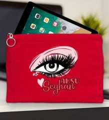 BK Gift Kişiye Özel İsimli-5 Kırmızı Tablet Çantası 30x21cm, Ipad Çantası, Baskılı Tablet Kılıfı