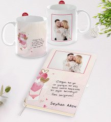 Kişiye Özel Kendi El Yazın Mesajlı Fotoğraflı Beyaz Defter ve Kupa Hediye Seti-1