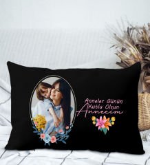 BK Gift Kişiye Özel Fotoğraflı Anneler Günü Tasarımlı Premium Kumaş Siyah Dikdörtgen Kırlent Yastık, Anneler Günü Hediyesi, Ev Dekorasyonu-1