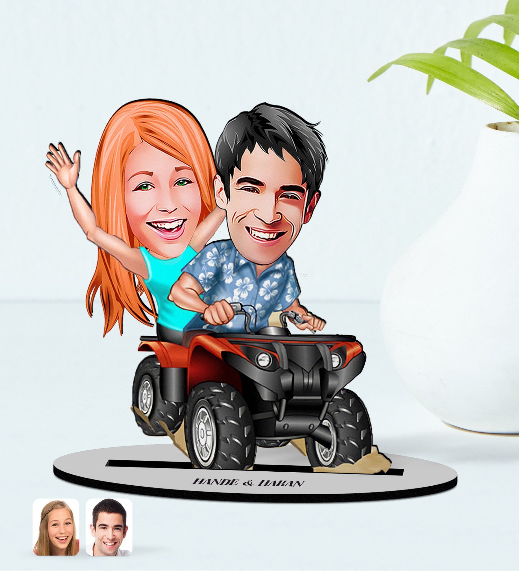 BK Gift Kişiye Özel Atv Sürücüsü Sevgililer Karikatürlü Ahşap Biblo Model-1