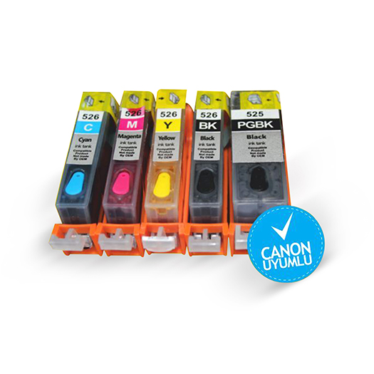 Canon PGI-5BK CLI-8BK C M Y (5 Renk) UYUMLU Kolay Dolan Kartuşlar  (DOLU)  - IP3300/ IP4200/ IP4300/ IP5200/ IP5300/ IX4000/ IX5000/ MP500/ MP510/ MP530/ MP600/ MP800/ MP810/ MP830/ MP610/ IP3500/ IP4500/ MP520/ MX700/ MP970/ MX850
