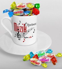 Kişiye Özel Müzik Öğretmeni Türk Kahvesi Fincanı ve Haribo Şeker Hediye Seti