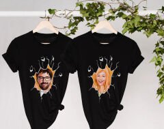 BK Gift Kişiye Özel Sevgililer Karikatürlü İkili Siyah T-shirt Seti, Sevgililer Hediye, Çift Hediyesi, Yıl Dönümü Hediyesi, Kişiye Özel Tişört-24