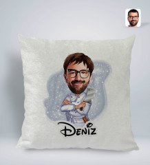 Kişiye Özel İsimli Erkek Kasap Karikatürlü Kare Araç Koltuk Yastığı-1