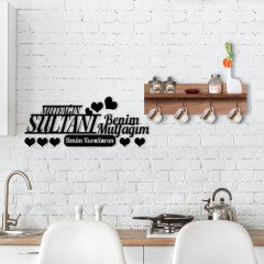 BK Home Doğal Ahşap Raflı Dekoratif Fincan Askılığı ve Mutfak Duvar Süsü-9