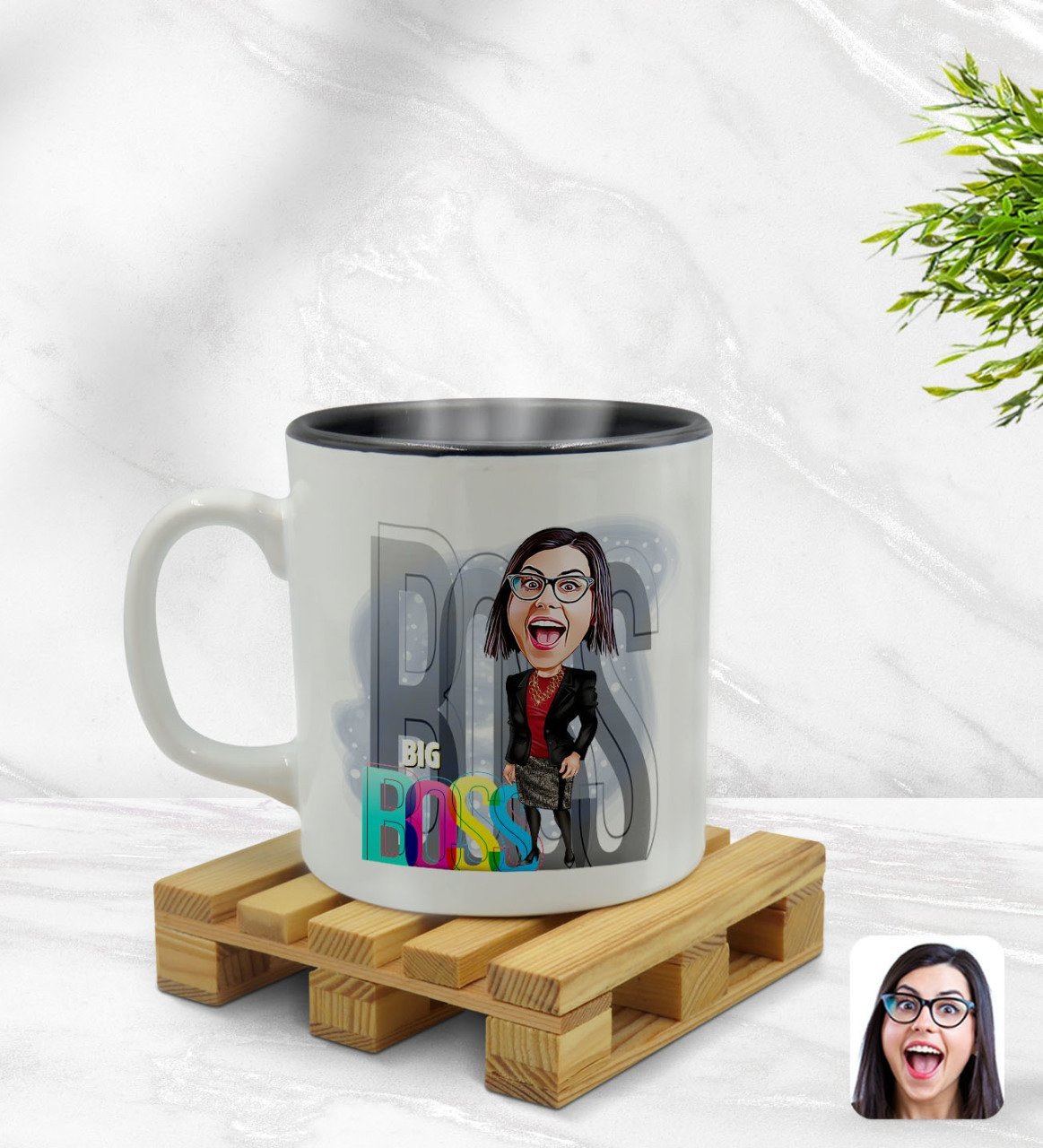 Kişiye Özel Kadın Big Boss Karikatürlü İçi Siyah Renkli Kupa Bardak Model 1