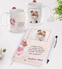Kişiye Özel Kendi El Yazın Mesajlı Fotoğraflı Beyaz Defter Kalem ve Kupa Hediye Seti-1